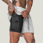 Dual-Layer Fitness Shorts with Pocket