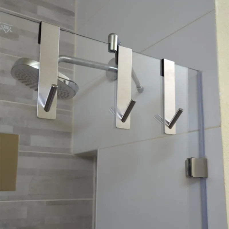 Stainless Steel S-Shape Over-Door Towel Rack - Shower & Bathroom Door Back Hanger with Hooks