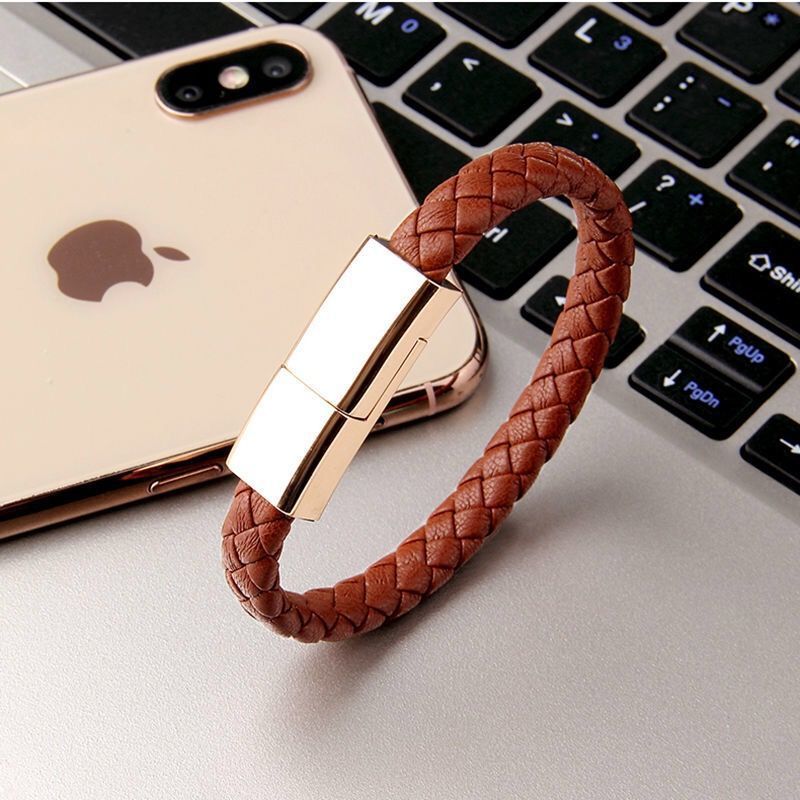 USB Bracelet Charger Lightning and Type - C ( Brown)
