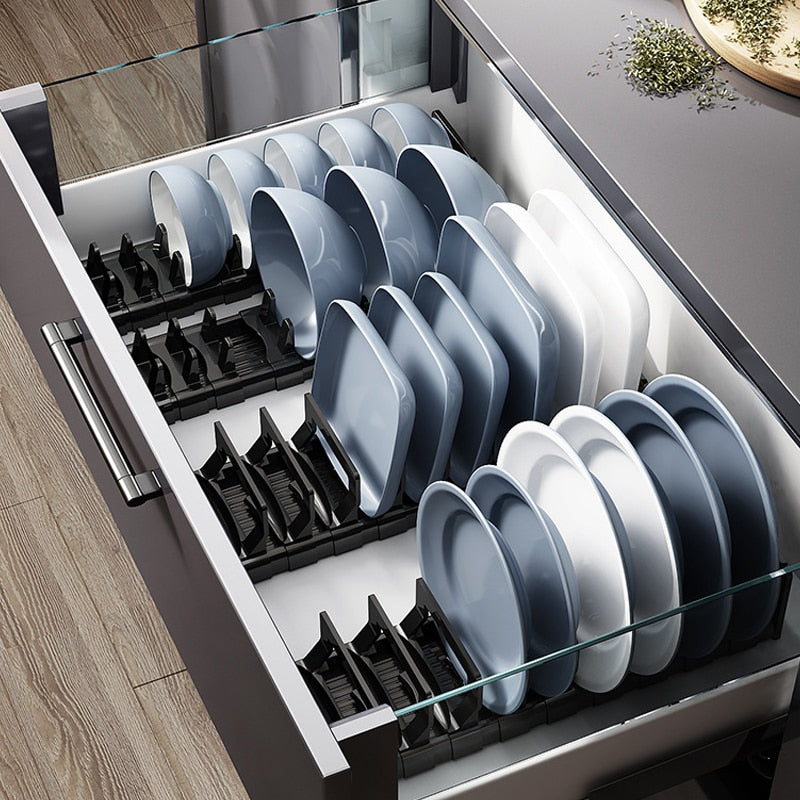 Space-Saving Kitchen Organizer: Aluminum ABS Dish Drying Rack with Removable Plate Holder, Drawer Cabinet, and Storage Shelf